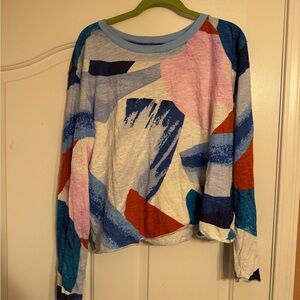 Anthropologie Colorful Abstract Long Sleeve Top